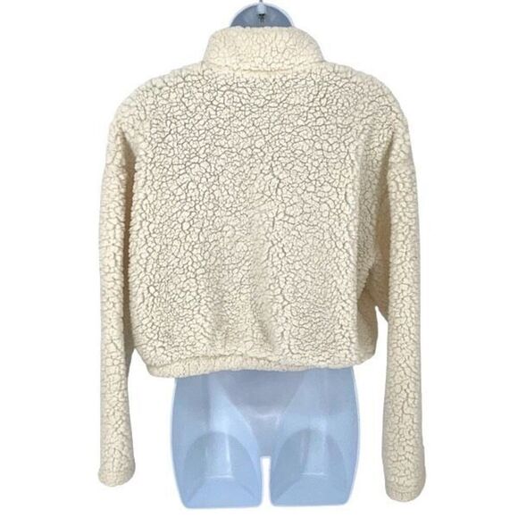 PacSun Womens Midrift Sherpa‎ 1/4 Snap Cropped Pullover Sweater Off White Small - Picture 4 of 9